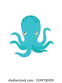 Cute vector octopus. Funny cartoon octopus. Sea animal. Cartoon character.