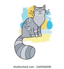 Cute vector orange gray cat illustration. Isolated on white.