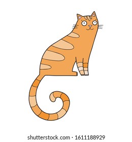 Cute vector orange red cat illustration. Isolated on white.
