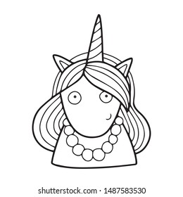 Cute vector outline illustration of a cartoon animal. Unicorn zoo. Perfect for coloring book or page for kids and adults.