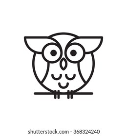 Cute vector owl  with big eyes sitting on a tree branch. Cute owl cartoon character made in line art style.
