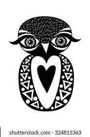 Cute vector owl character, Owl icon, Vector illustration.