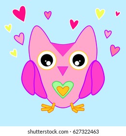 Cute Vector Owl with hearts