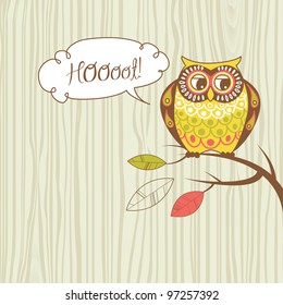 Cute Vector Owl. "Hoot" card