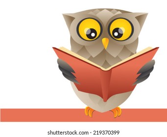 Cute Vector Owl Reading Book
