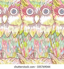 Cute vector owl seamless pattern. Colorful print.