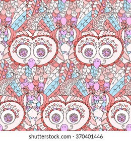Cute vector owl seamless pattern. Colorful print