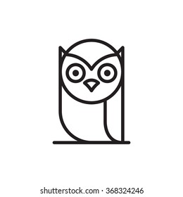 Cute vector owl sitting sideways on a tree branch. Cute owl cartoon character made in line art style.
