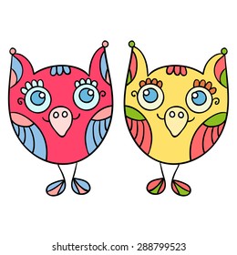 Cute vector owls isolated on white. 
