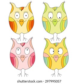 Cute vector owls isolated on white.