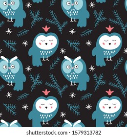 Cute vector owls. Seamless pattern for baby room decoration, wallpaper, wrapping paper and another design