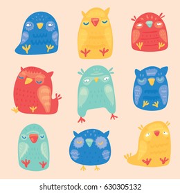 Cute vector owls set for logo and cards