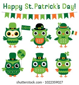 Cute Vector Owls Set For St. Patricks Day