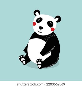 Cute vector panda. Asian animal. The panda is sitting. Funny cartoon character.