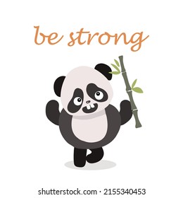 Cute vector panda with bamboo stick, warlike.