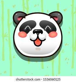 Cute vector panda emoji on bamboo pattern background
