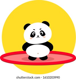 Cute vector Panda on the red trampoline