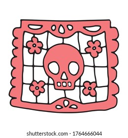 Cute vector papel picado illustration in the doodle style. Paper mexican 
accessory element for the Day of the Dead design. Dia de los Muertos.