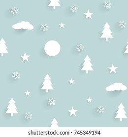 Cute Vector paper art Christmas seamless pattern 
