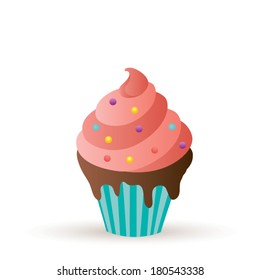 Cute vector party cupcake on white background. 