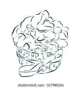 Cute vector party cupcake on delicate striped background. Cupcake collection.
