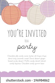 Cute Vector Party Invitation With Paper Lanterns.