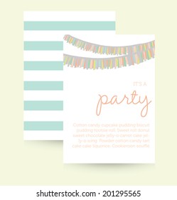 Cute Vector Party Invitation Template with Festive Garland Bunting. Perfect for Birthday Designs