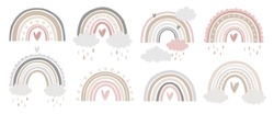 Cute Vector Pastel Rainbow Set With Drops And Heart Isolated On White Background Printable Poster For Kids