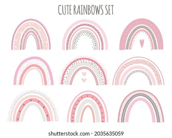 Cute vector pastel rainbow set on white background printable poster for kids. Scandinavian rainbow for children's room wall decor.
