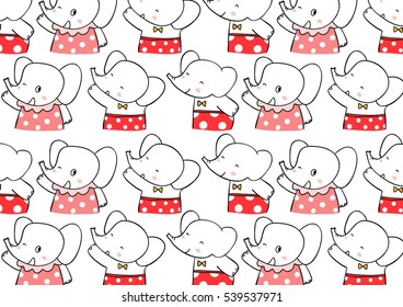 Cute vector pattern background of elephant and polka dot.Doodle cartoon style.