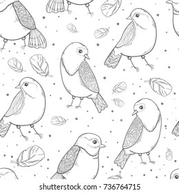 Cute vector pattern with birds and feathers, for gift wrapping, postcards, textiles, gift bags and other projects