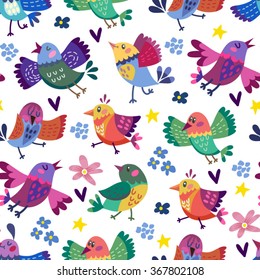 Cute vector pattern of birds and flowers. Endless background. Lovely seamless pattern. Vector backdrop. Summer template. Use for wallpaper,pattern fills, web page background.
