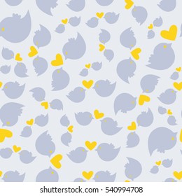 Cute vector pattern with birds and hearts. Endless background  for wrapping, textile, print.