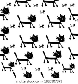 cute vector pattern of black cats and kittens