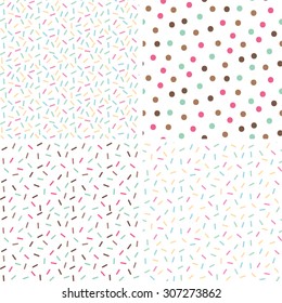 Cute vector pattern collection. Candy, cupcake sprinkles patterns.