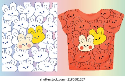 cute vector pattern with  colorful cats and t shirt .