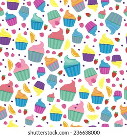 Cute vector pattern  with confection, fruits and berries.