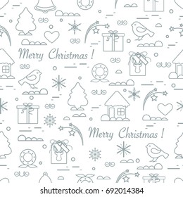 Cute vector pattern of different new year and christmas symbols. Winter theme. Design for postcard, banner, poster or print.