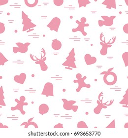 Cute vector pattern of different new year and christmas symbols. Winter theme. Design for postcard, banner, flyer, poster or print.