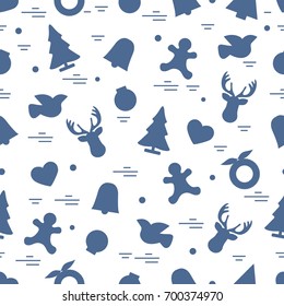 Cute vector pattern of different new year and christmas symbols. Winter theme. Design for postcard, banner, flyer, poster or print.