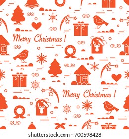 Cute vector pattern of different new year and christmas symbols. Winter theme. Design for postcard, banner, poster or print.