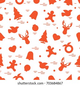 Cute vector pattern of different new year and christmas symbols. Winter theme. Design for postcard, banner, flyer, poster or print.