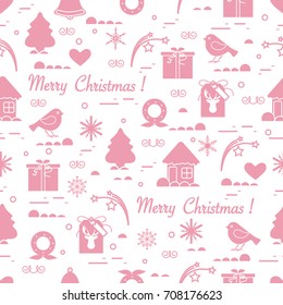 Cute vector pattern of different new year and christmas symbols. Winter theme. Design for postcard, banner, poster or print.