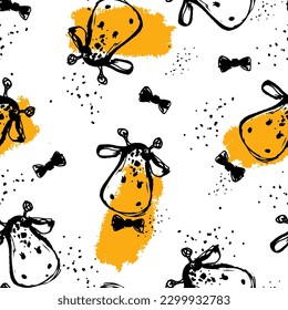 Cute vector pattern with giraffe and bow. Pattern in grunge style. seamless background for nursery decor, fabrics, children's textiles, wrapping paper.
