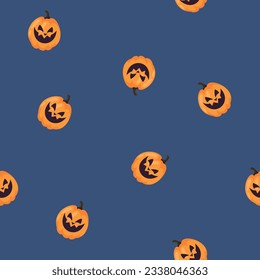 Patrón vectorial lindo para la celebración de Halloween. Jack lantern, calabaza con cara de risa aterradora. 