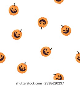 Cute vector pattern for Halloween celebration. Jack lantern, pumpkin with scary laughing face. 