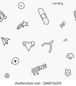 Cute vector pattern. Hand poke tattoo set. It can be used as a print for baby clothes or whatever.
