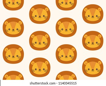 Cute vector pattern with lion. Kawaii seamless illustration. 
