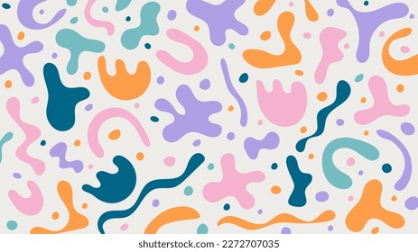 Cute vector pattern and matisse style shapes  Abstract horizontal background simple organic shapes   lines  Hand drawn random figures  blobs  scribble  Contemporary pastel doodle art backdrop
