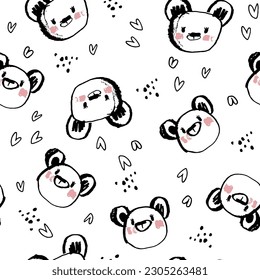 Cute vector pattern with mice and heart. Pattern in grunge style. seamless background for nursery decor, fabrics, children's textiles, wrapping paper.